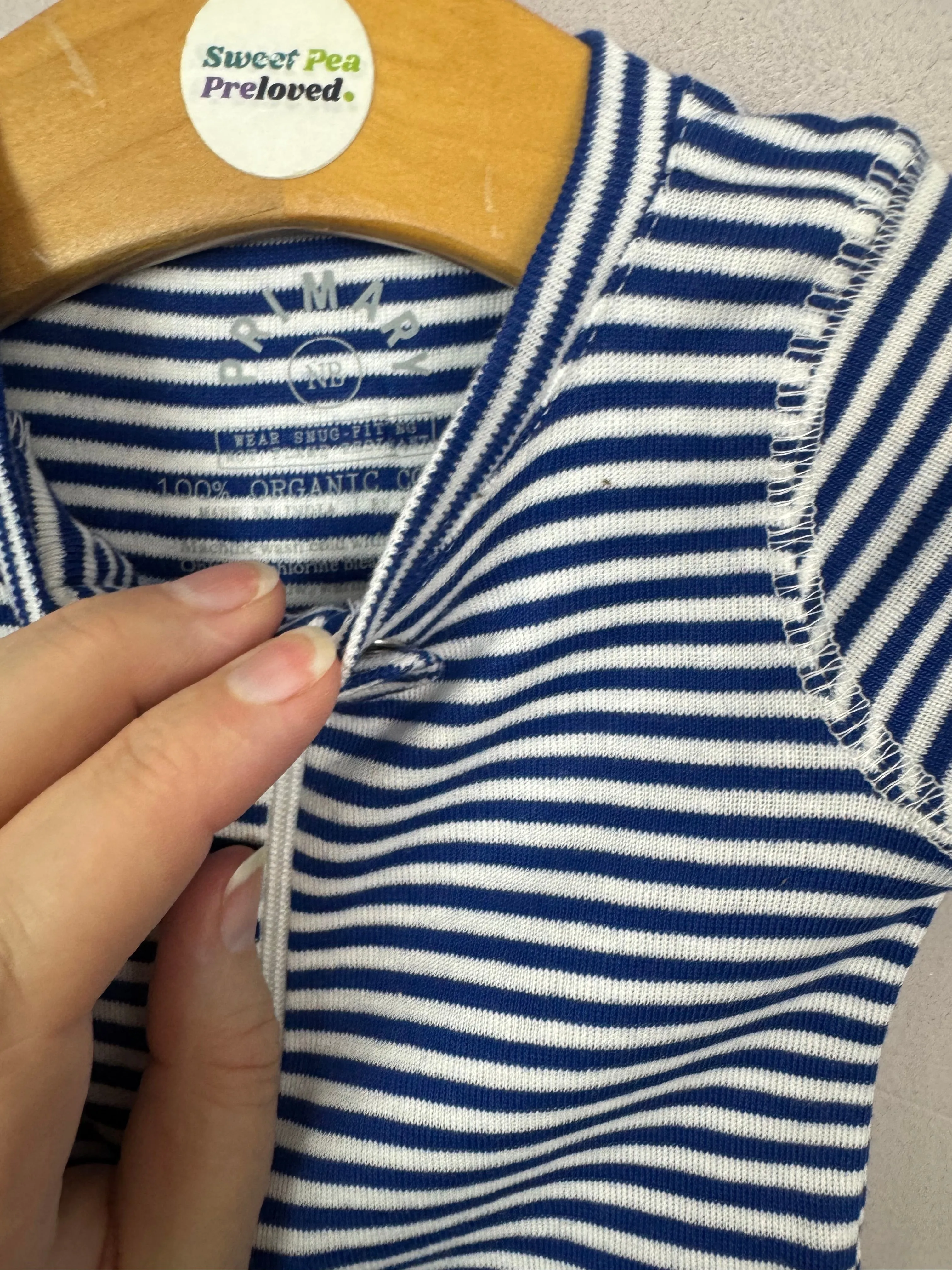 Primary Organic Sleepsuit - Fine stripes, Blue (New) NB, 0-3, 6-9, 18-24m