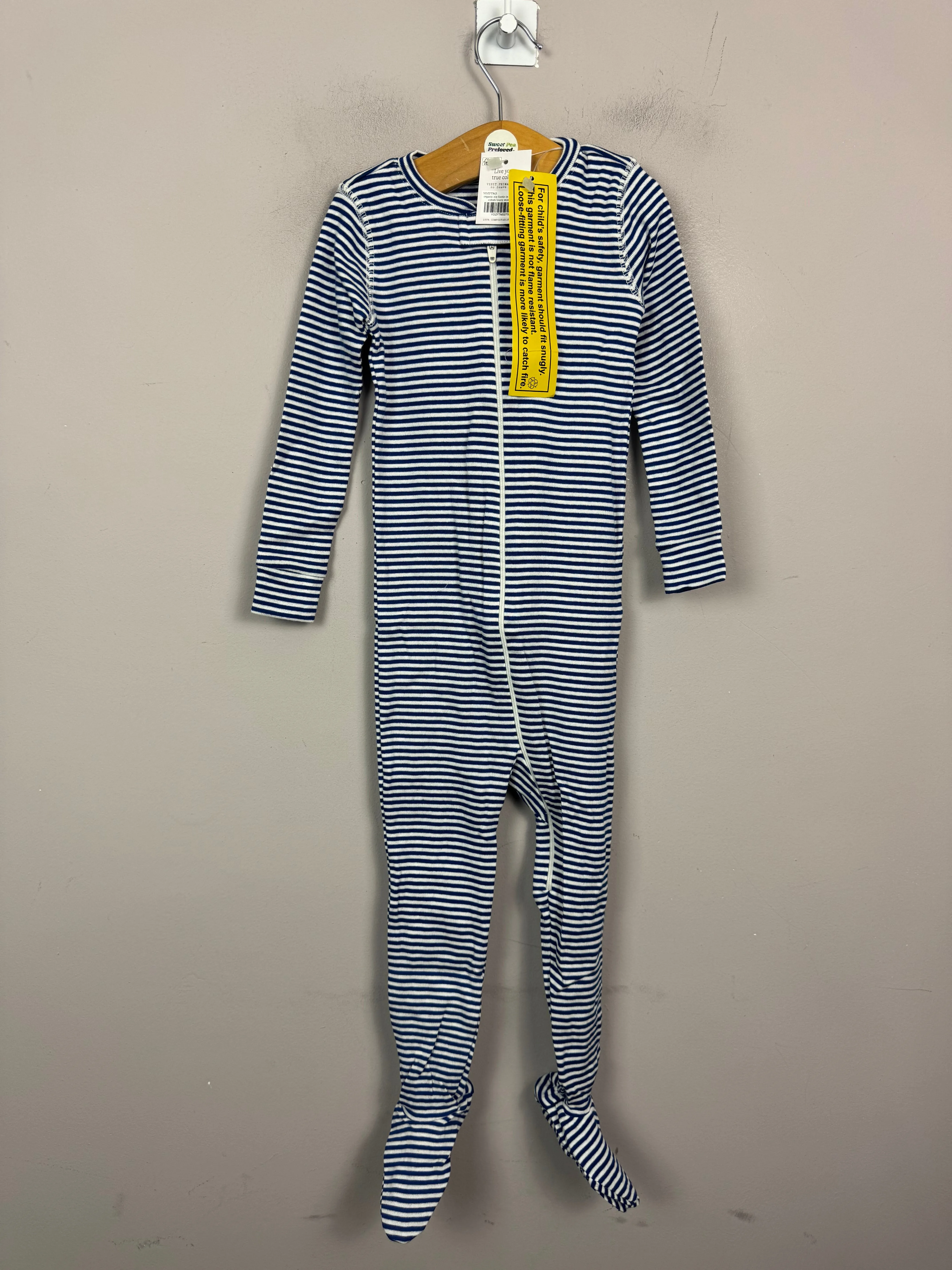 Primary Organic Sleepsuit - Fine stripes, Blue (New) NB, 0-3, 6-9, 18-24m