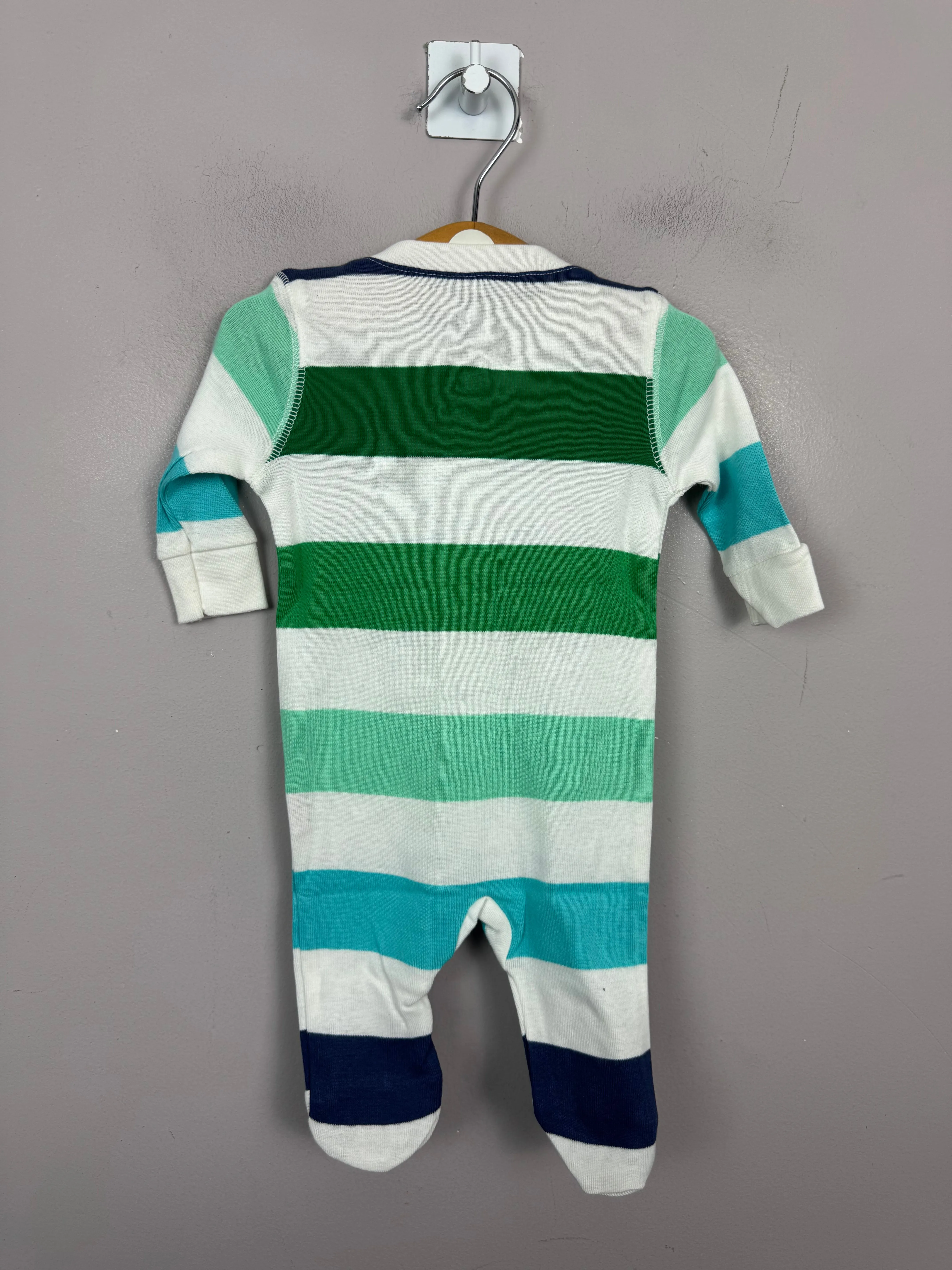 Primary Organic Sleepsuit - Multi Stripe Green/Navy (New) Newborn, 6-9m