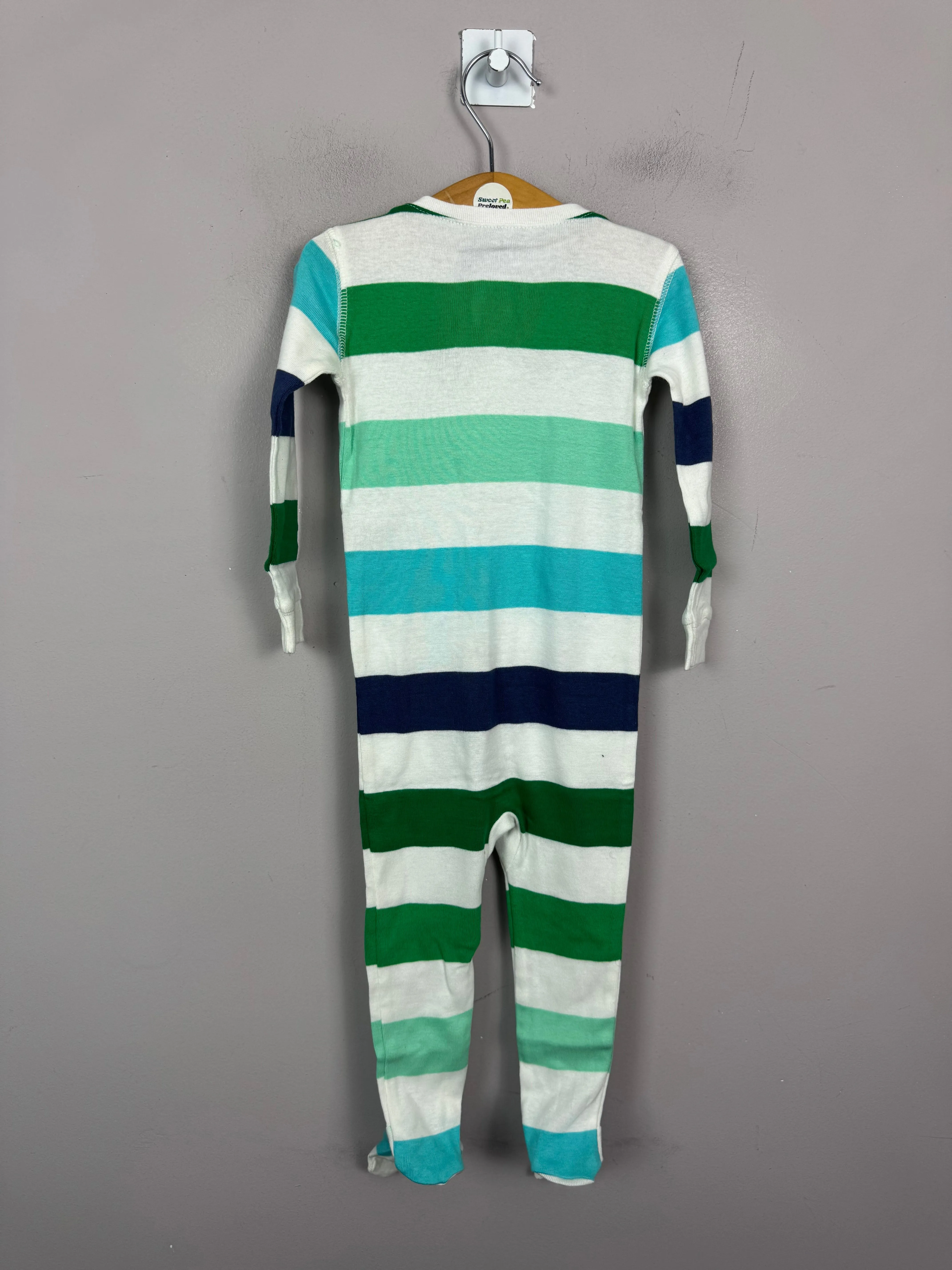 Primary Organic Sleepsuit - Multi Stripe Green/Navy (New) Newborn, 6-9m