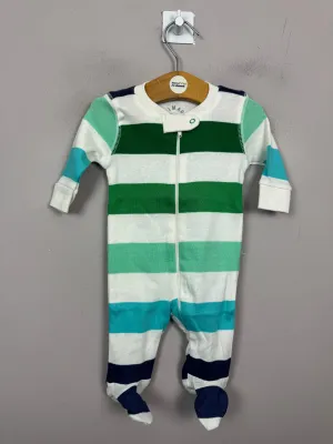 Primary Organic Sleepsuit - Multi Stripe Green/Navy (New) Newborn, 6-9m
