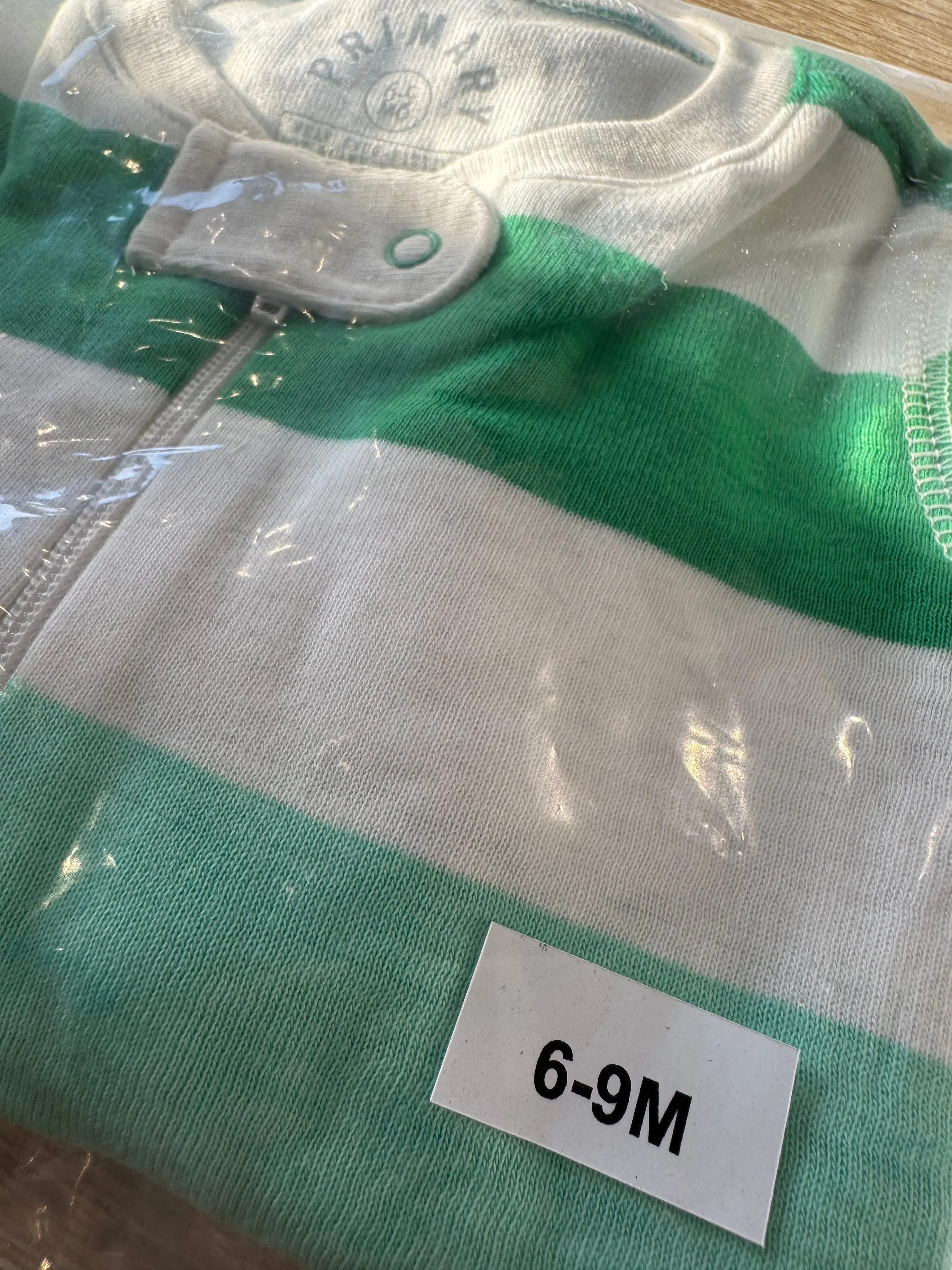 Primary Organic Sleepsuit - Multi Stripe Green/Navy (New) Newborn, 6-9m