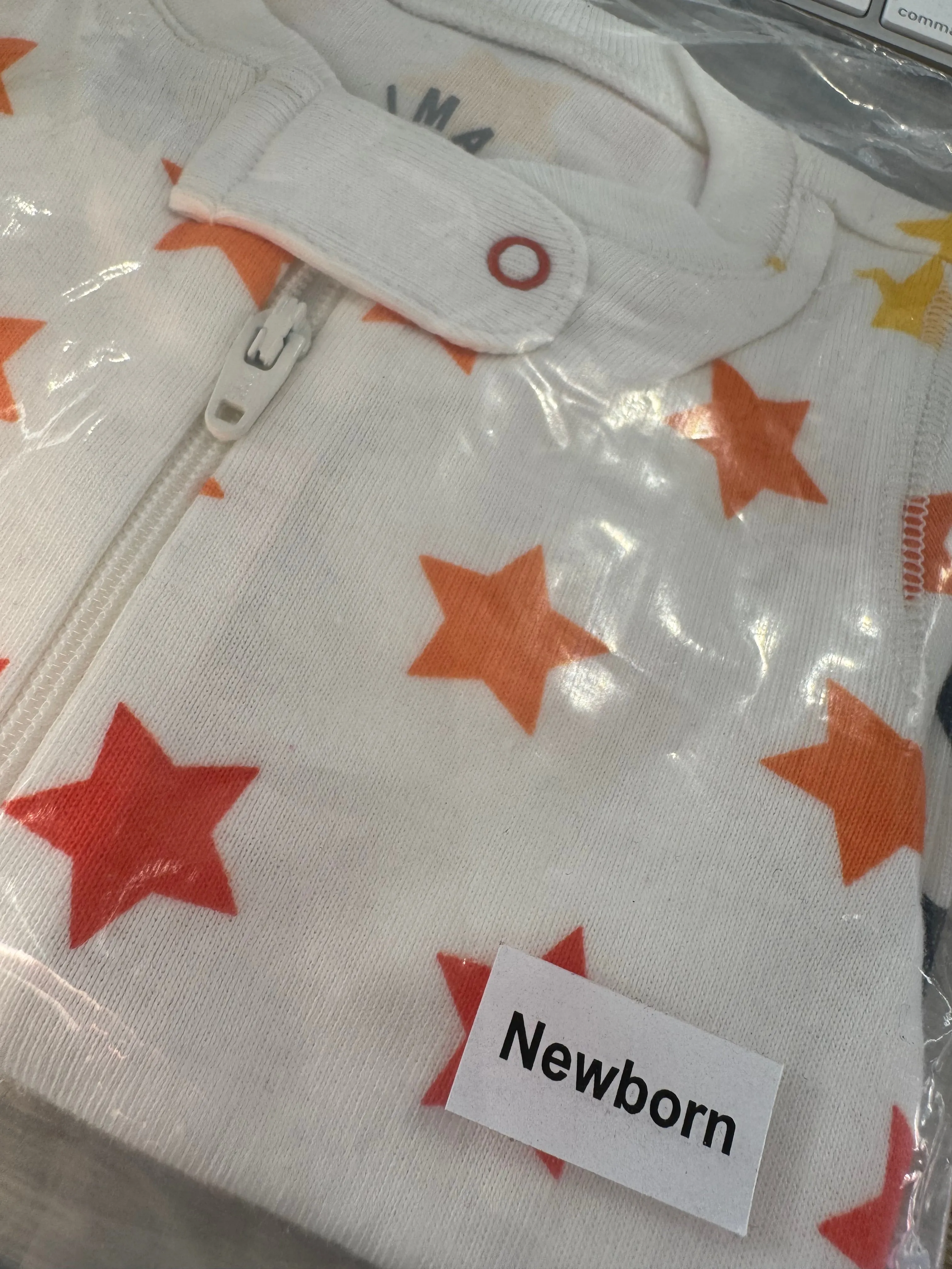 Primary Organic Sleepsuit - White Multi Stars (New) NB to 18-24m