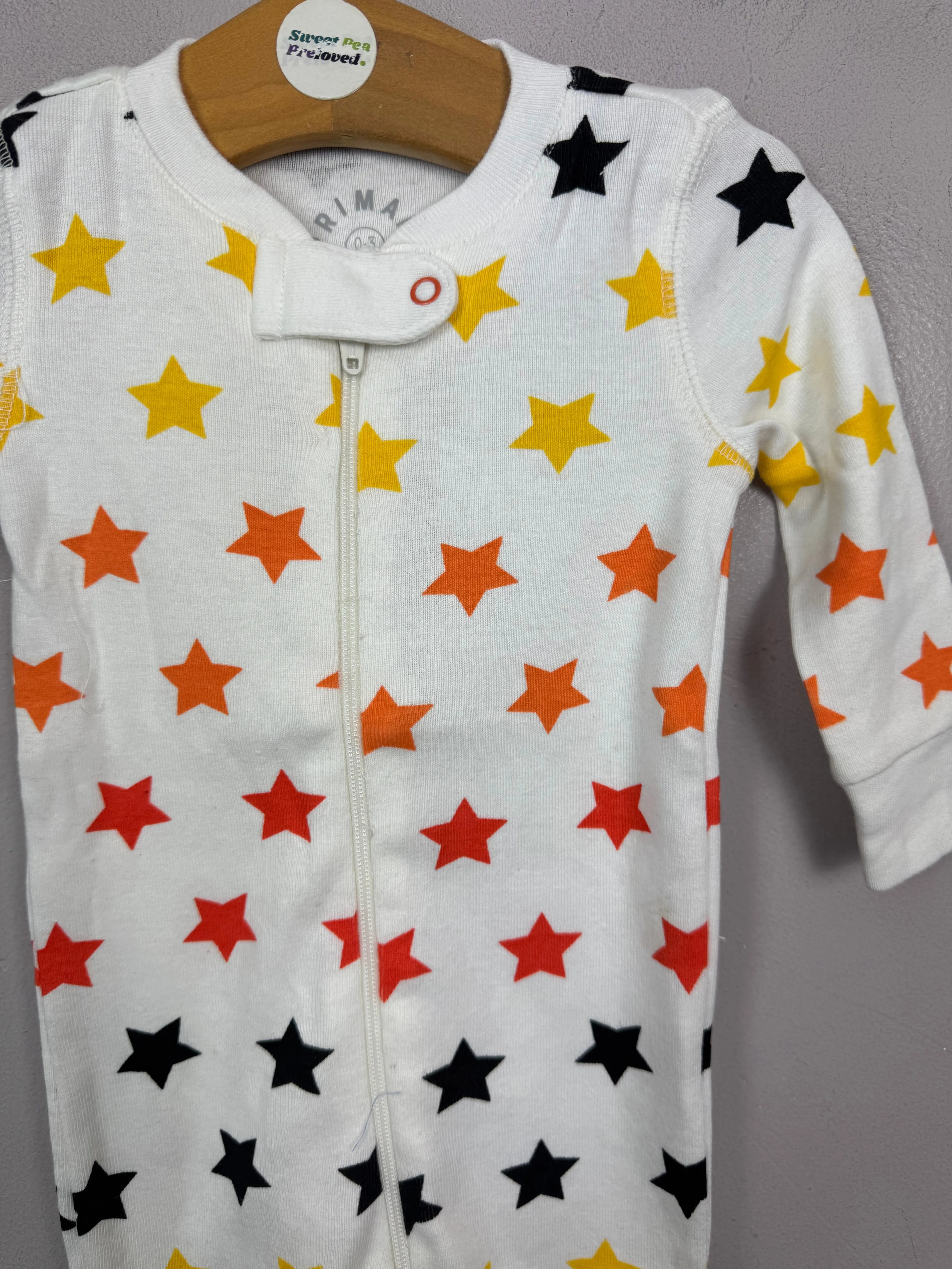 Primary Organic Sleepsuit - White Multi Stars (New) NB to 18-24m