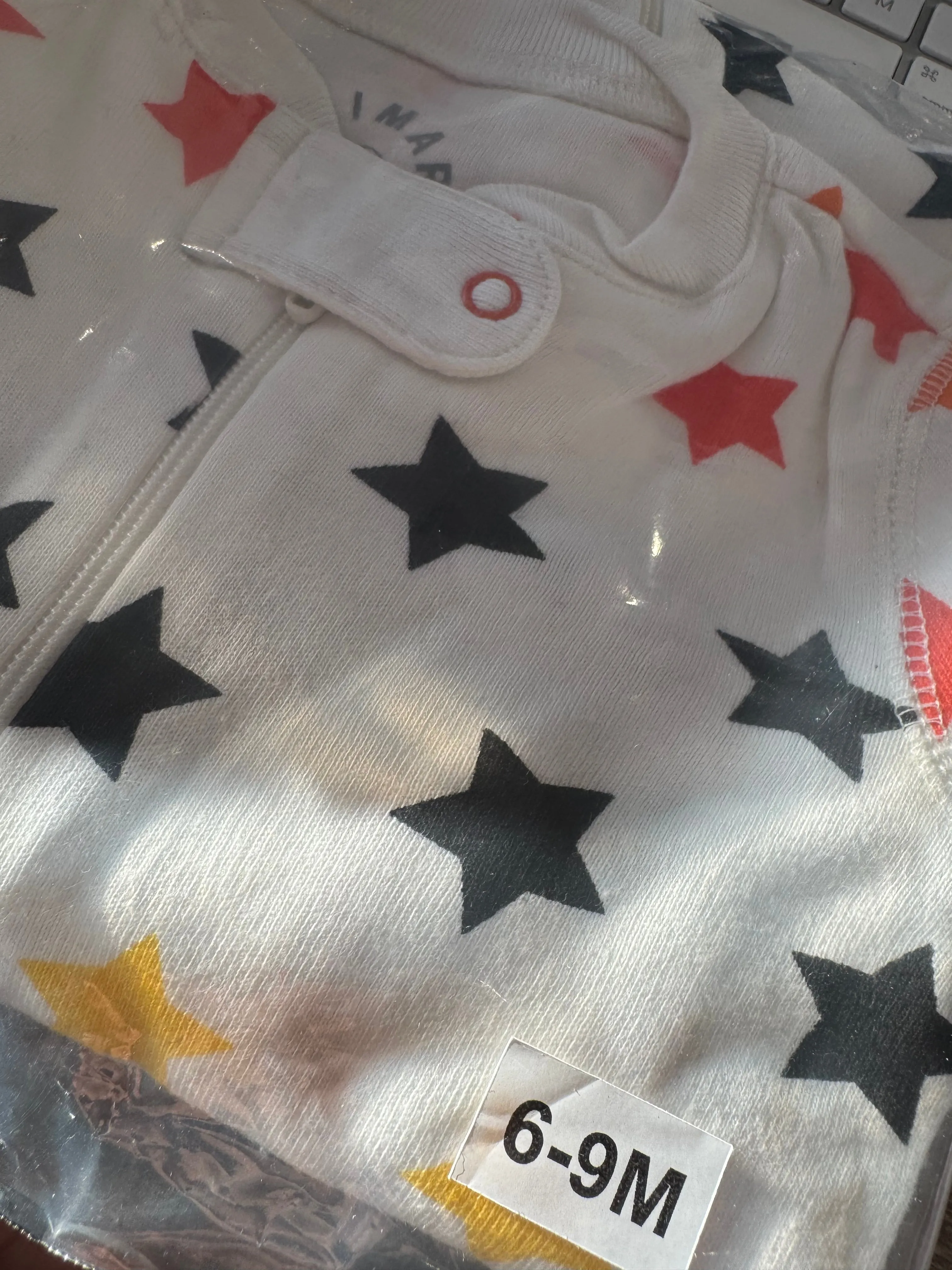 Primary Organic Sleepsuit - White Multi Stars (New) NB to 18-24m