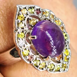 "Biz Markee" Sz 8 Ring - Amethyst, Sapphire, Beryl, Heliodor, Sterling