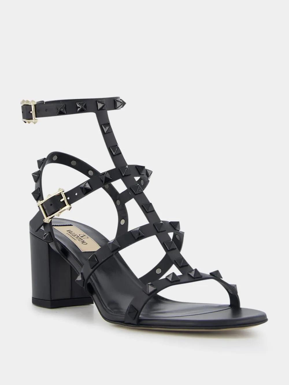 Rockstud Calfskin Ankle Strap Sandals