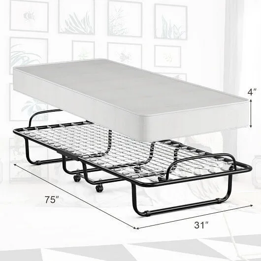 Rollaway Folding Bed with Memory Foam Mattress and Sturdy Metal Frame Made in It