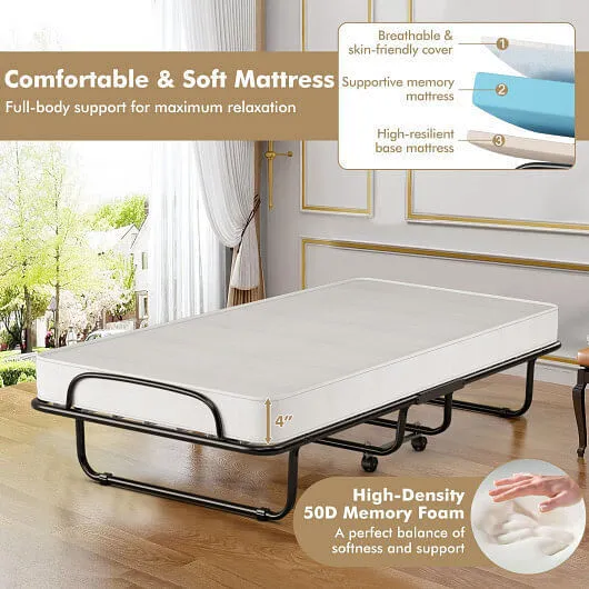Rollaway Folding Bed with Memory Foam Mattress and Sturdy Metal Frame Made in It