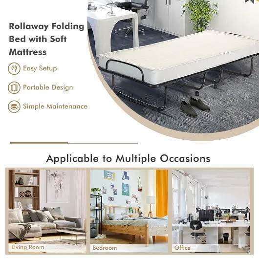 Rollaway Folding Bed with Memory Foam Mattress and Sturdy Metal Frame Made in It