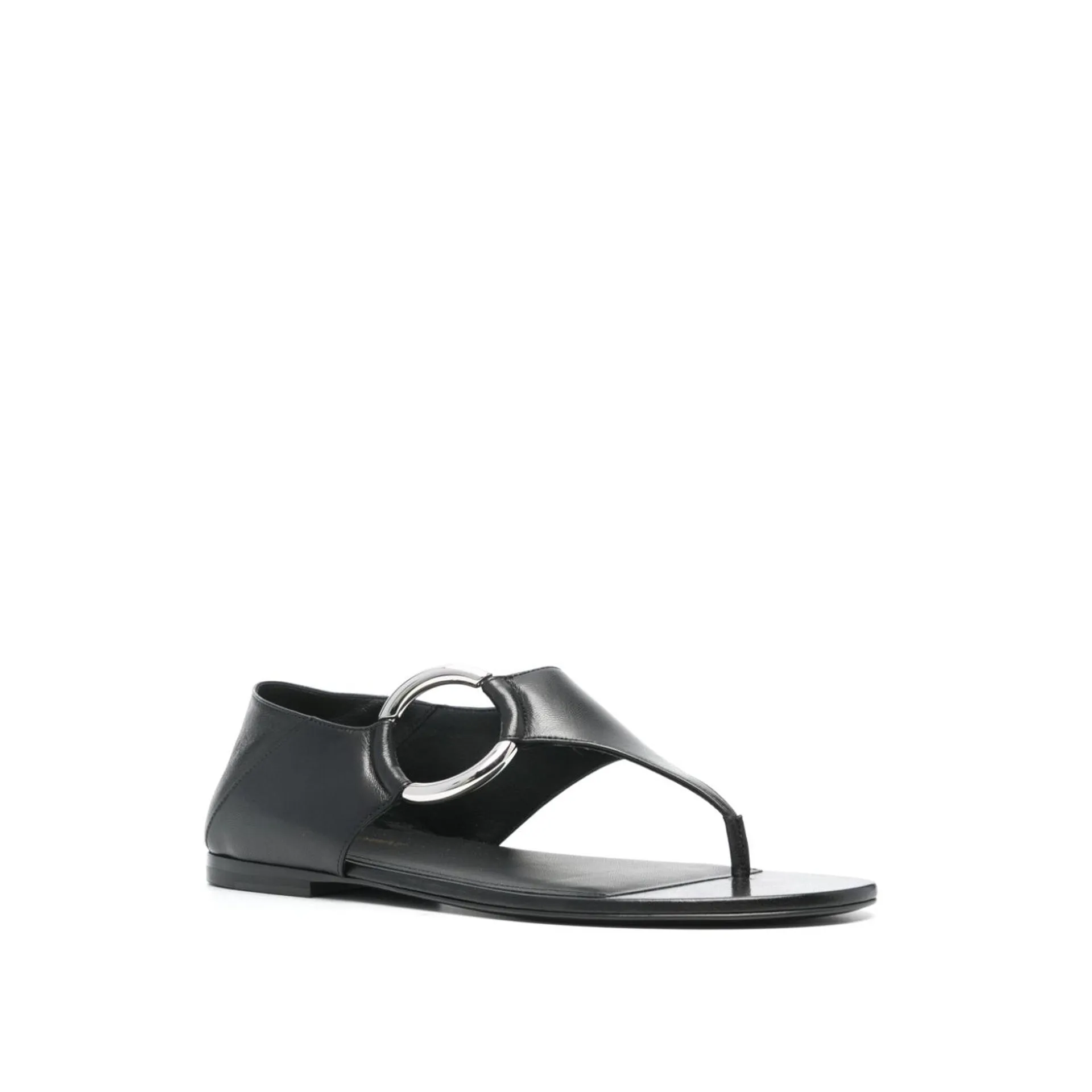 SAINT LAURENT Luxury Ring Leather Flat Sandals for Women