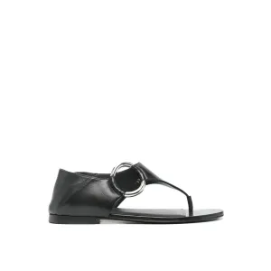SAINT LAURENT Luxury Ring Leather Flat Sandals for Women