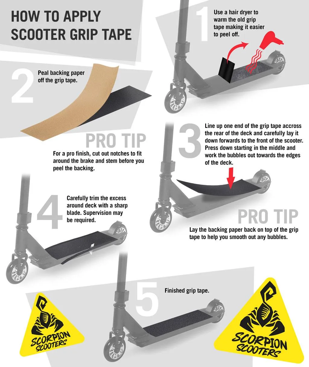 Scorpion Scooters - Scooter Pro Grip Tape - Fits 99% Scooters - Colours - Clear