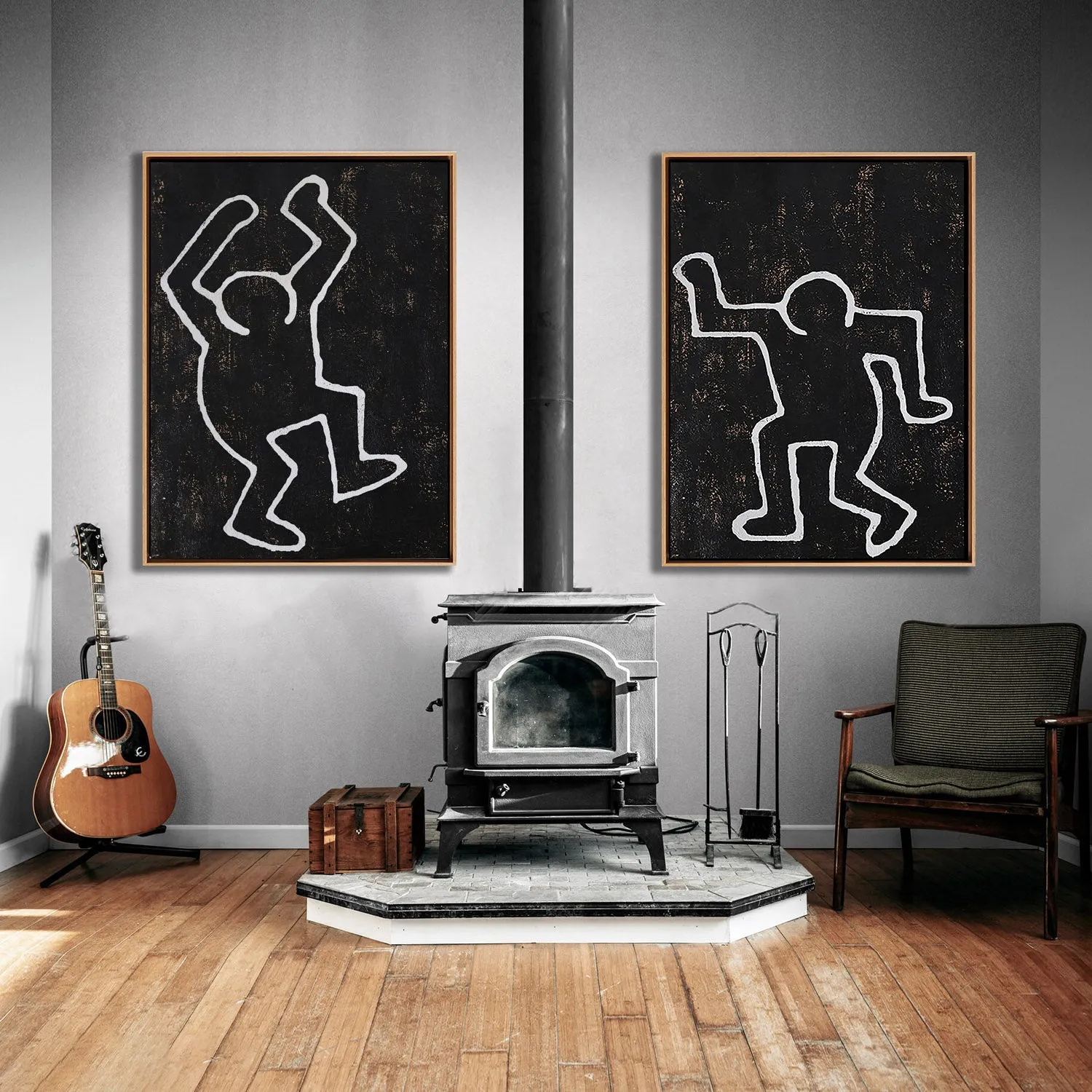 Set of 2 Minimal Painting Dancing Man P83A