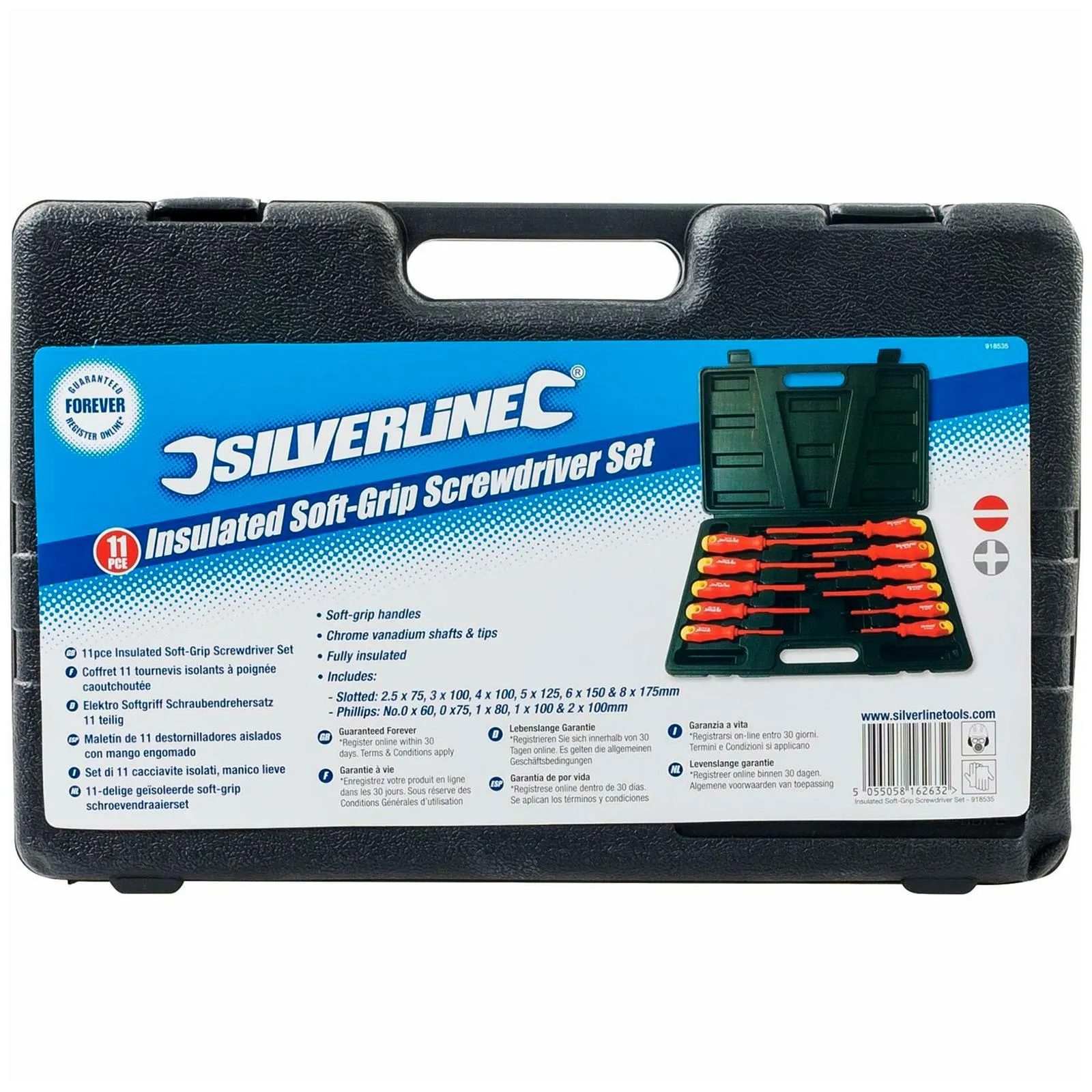 Silverline 11 Piece Insulated Screwdriver Set Slotted Phillips Chrome Vanadium Shafts