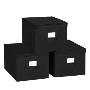 SONGMICS Large Storage Bins Cube Box with lids and Dual Non-woven Handles for Home Closet Bedroom Drawers Organizers Set of 3, Beige URLB40M