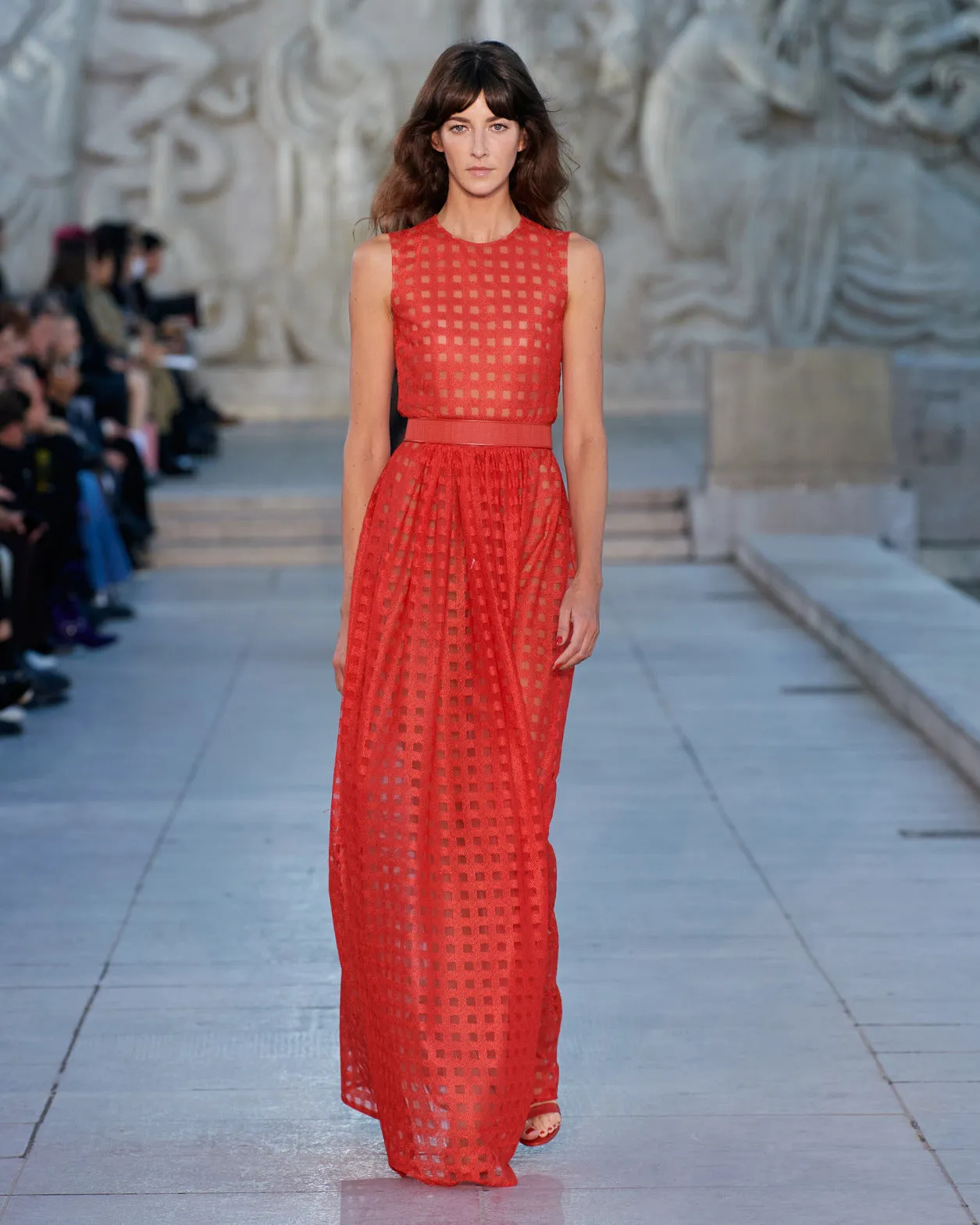 Square Embroidery on Tulle Gown