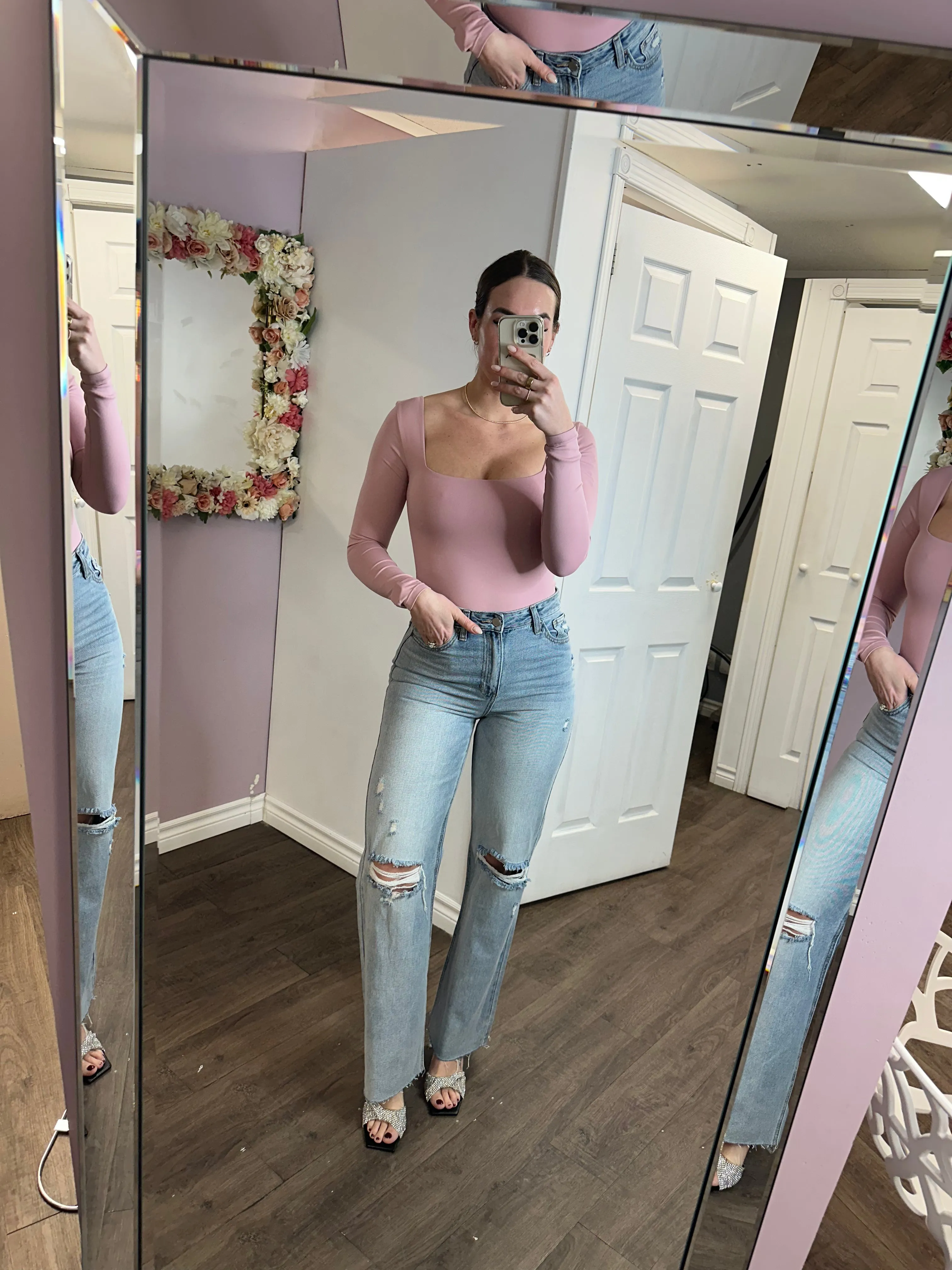 Stacy Square Neck Long Sleeve Bodysuit In Woodrose