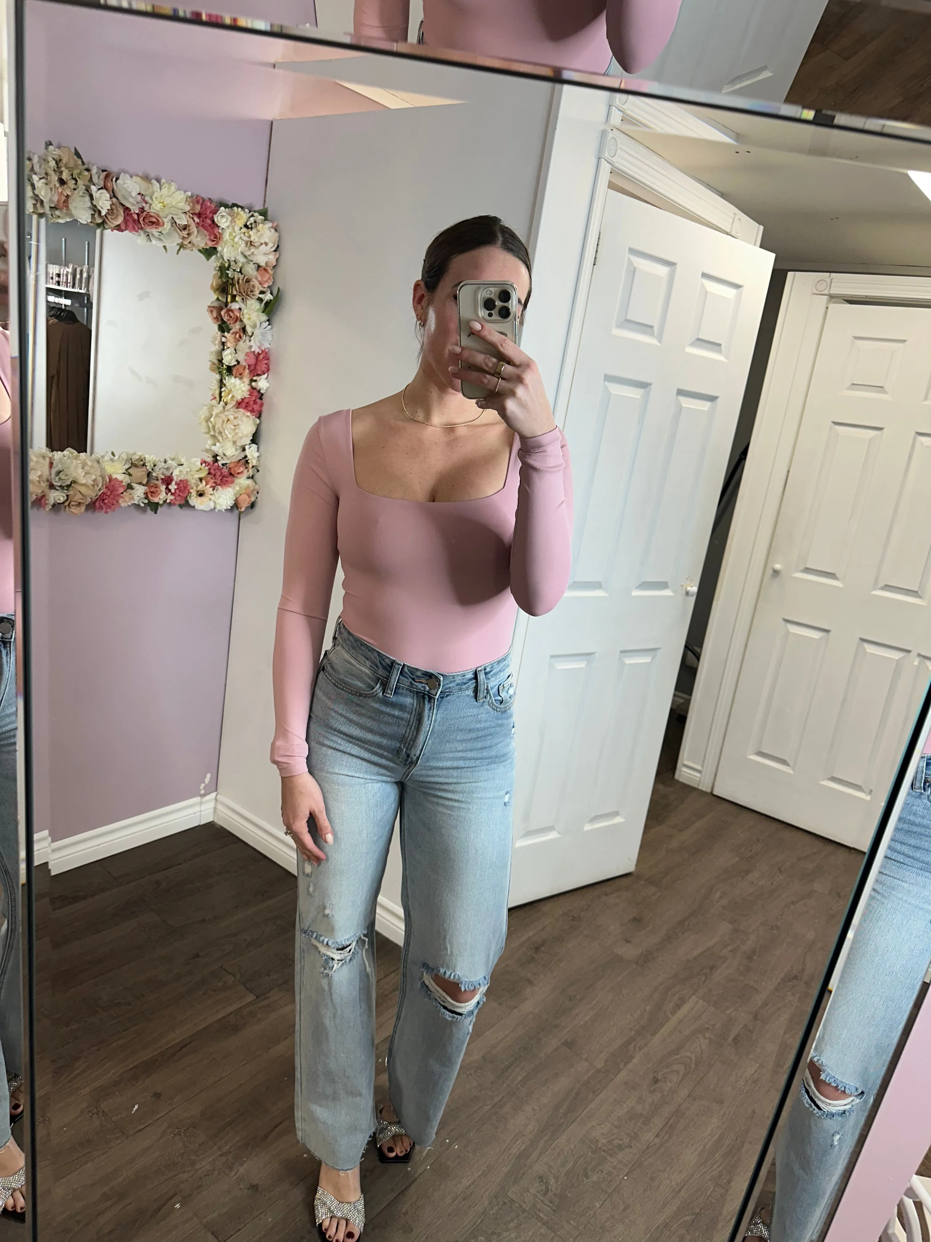 Stacy Square Neck Long Sleeve Bodysuit In Woodrose