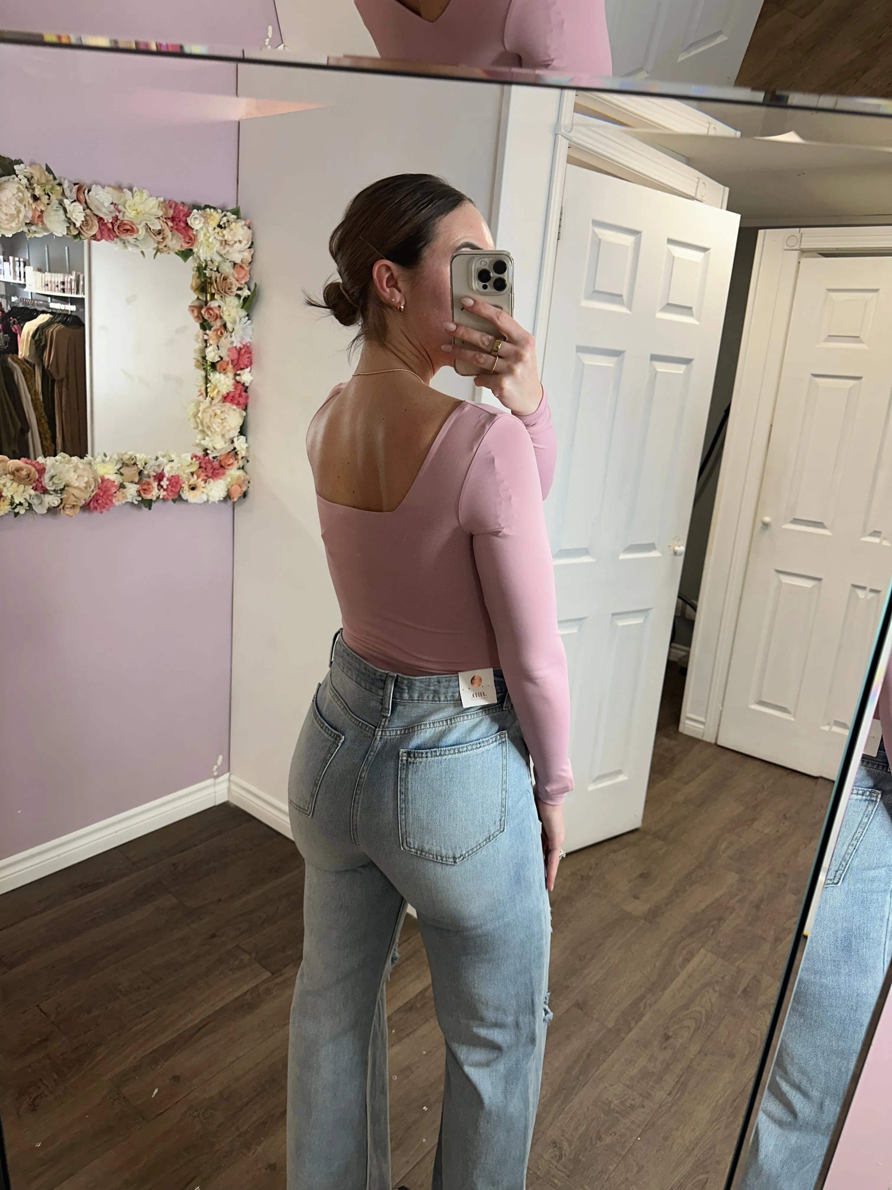 Stacy Square Neck Long Sleeve Bodysuit In Woodrose