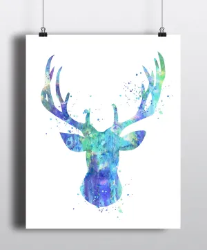 Stag Head Watercolor Art Print - Unframed
