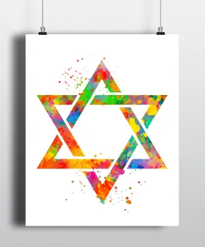 Star Of David Watercolor Art Print - Unframed