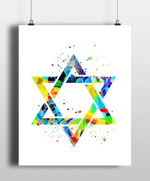 Star Of David Watercolor Art Print - Unframed