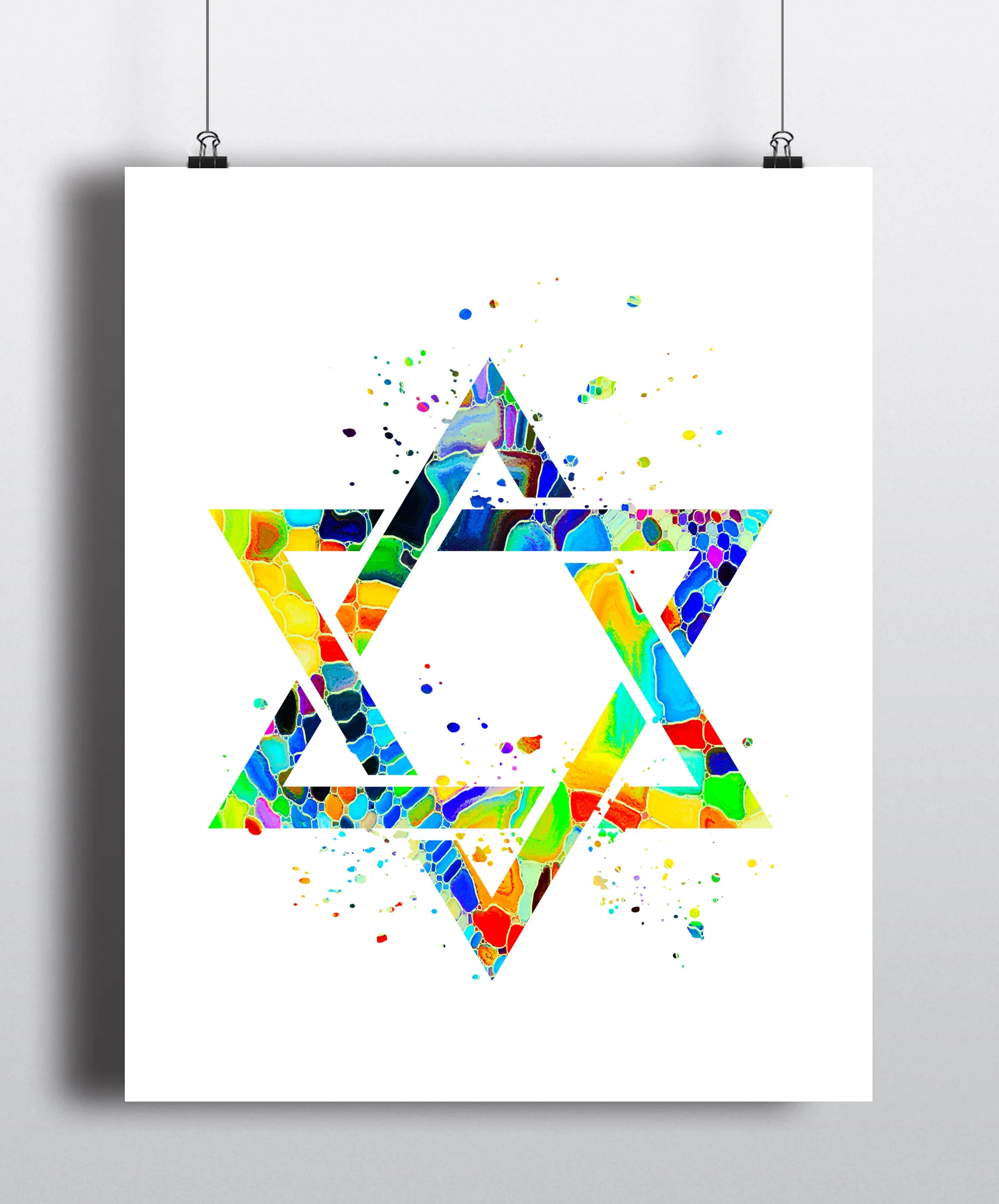 Star Of David Watercolor Art Print - Unframed
