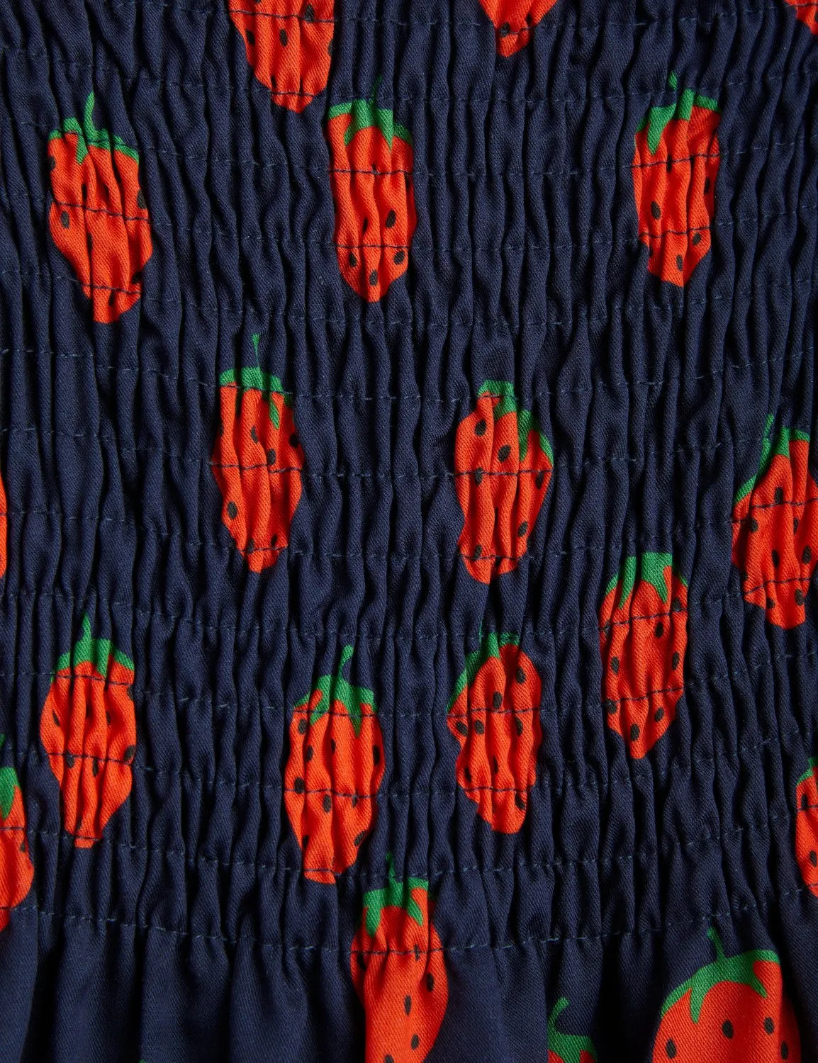 Strawberries Woven Puff Sleeves Dress in Blue by Mini Rodini