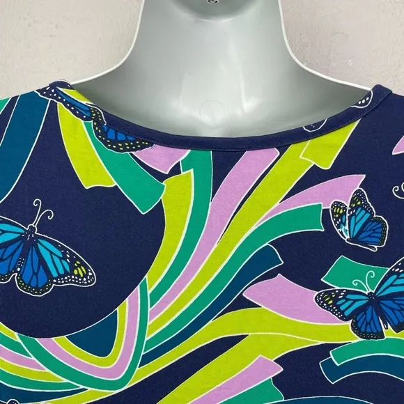 Tori Richard Malia Social Butterfly Ruffle Sleeve Jersey Blue Multi Color Dress