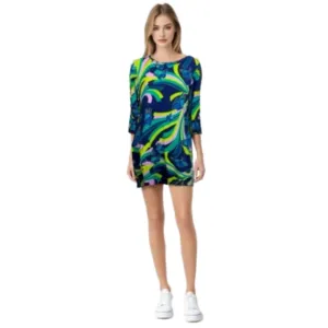 Tori Richard Malia Social Butterfly Ruffle Sleeve Jersey Blue Multi Color Dress