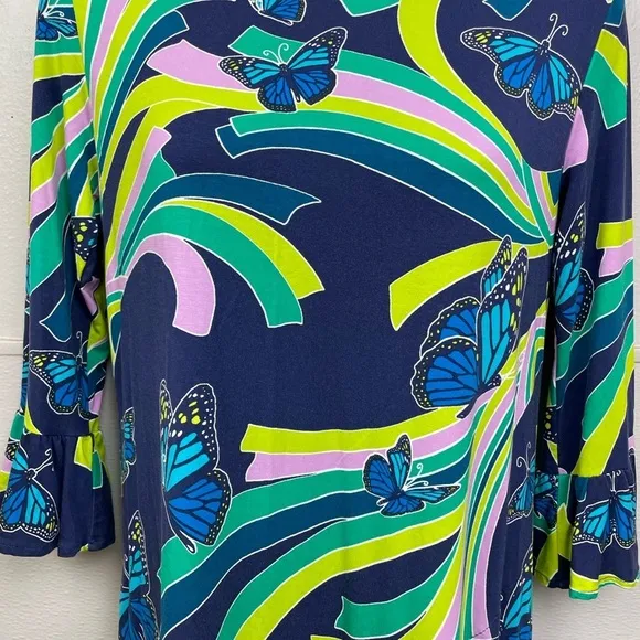 Tori Richard Malia Social Butterfly Ruffle Sleeve Jersey Blue Multi Color Dress
