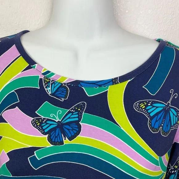 Tori Richard Malia Social Butterfly Ruffle Sleeve Jersey Blue Multi Color Dress