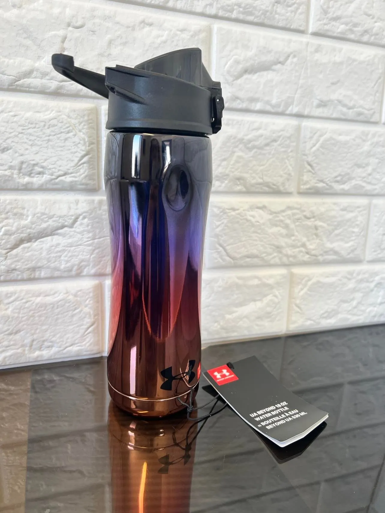 Under Armour Chrome Beyond 18 Ounce Vacuum Insulated Stainless Steel Water, Purple/Orange Hydration Bottle - Small Indent Where Thumb Would Go, Does Not Affect Its Use, Retails $50 