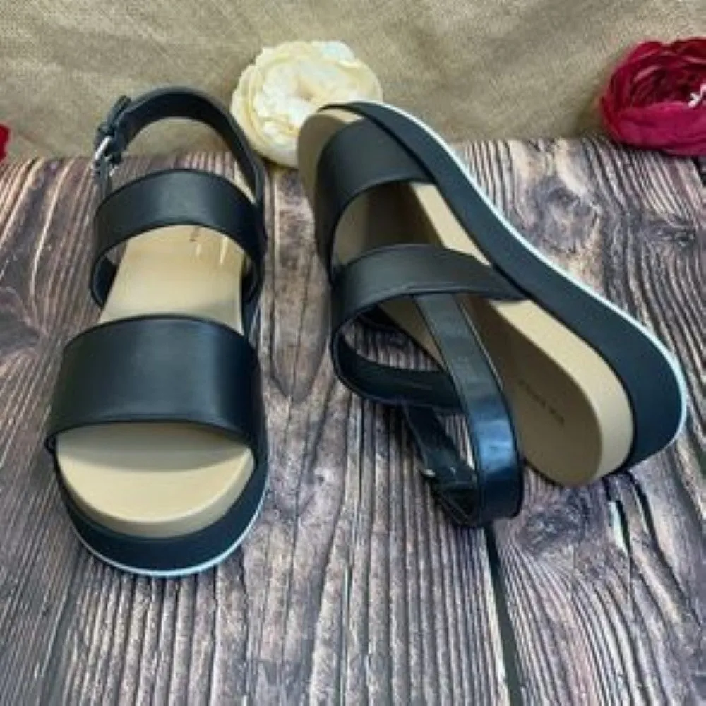 VIA SPIGA Black Leather Davi Platform Sandal 9.5M