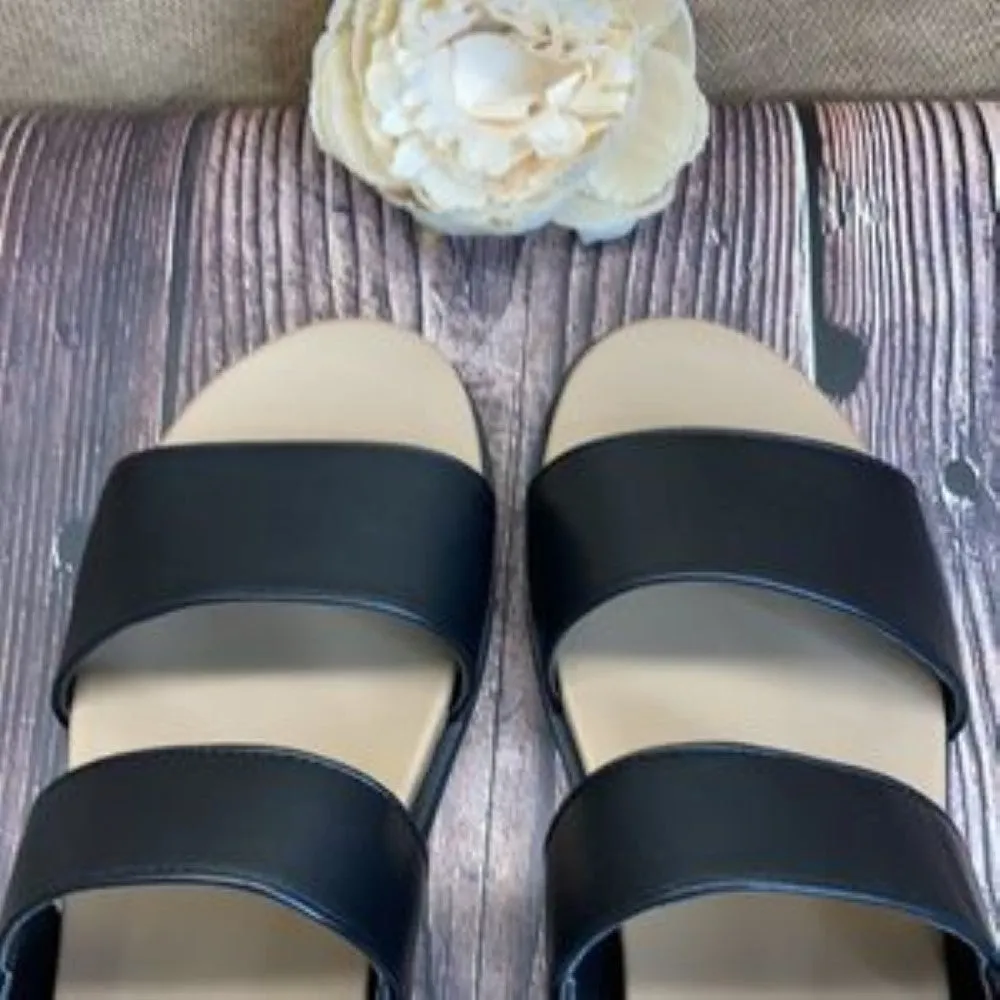 VIA SPIGA Black Leather Davi Platform Sandal 9.5M