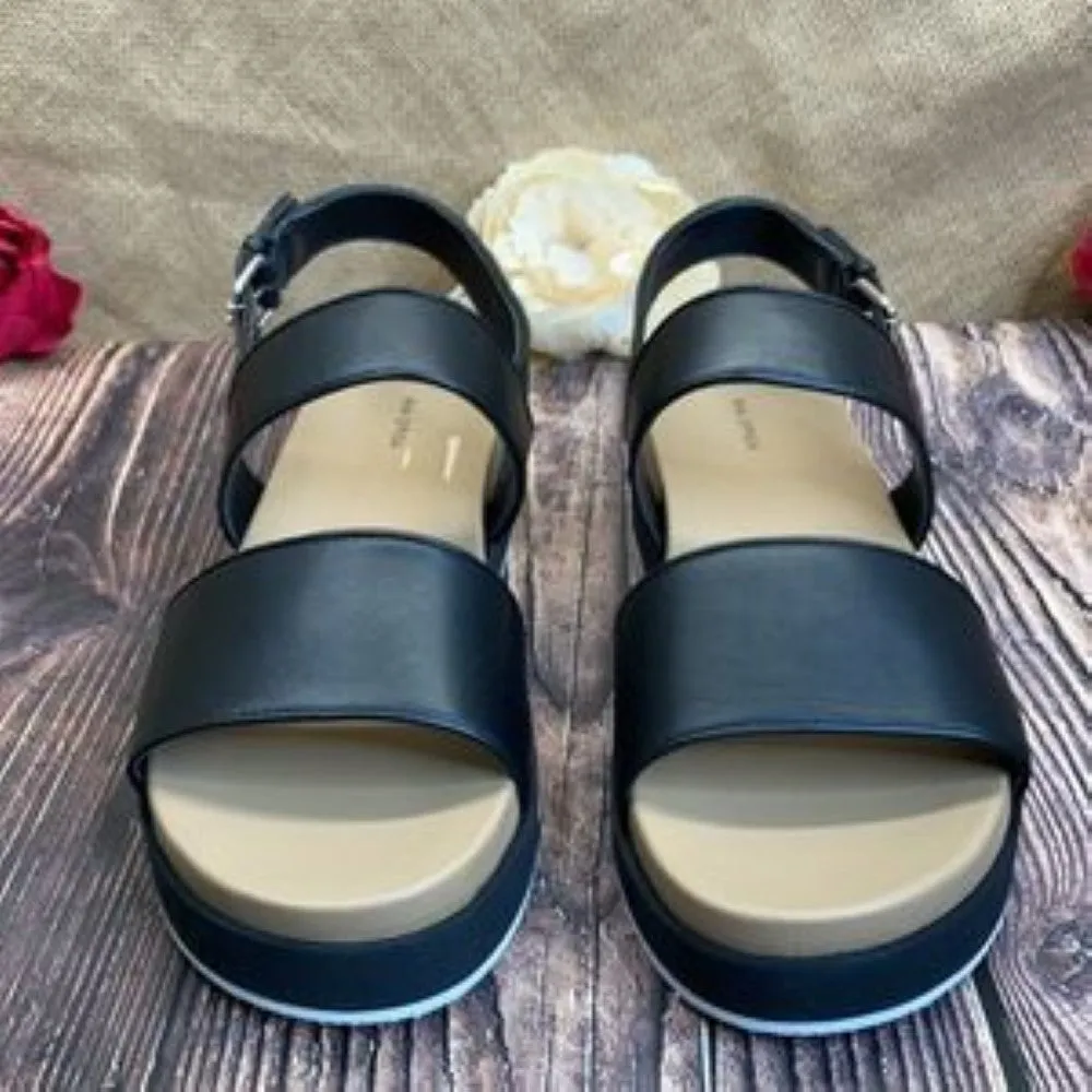 VIA SPIGA Black Leather Davi Platform Sandal 9.5M