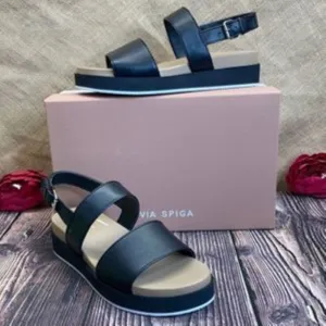VIA SPIGA Black Leather Davi Platform Sandal 9.5M