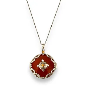 Vintage Filigree 925 Sterling Silver Carnelian and Citrine Locket Necklace 18"