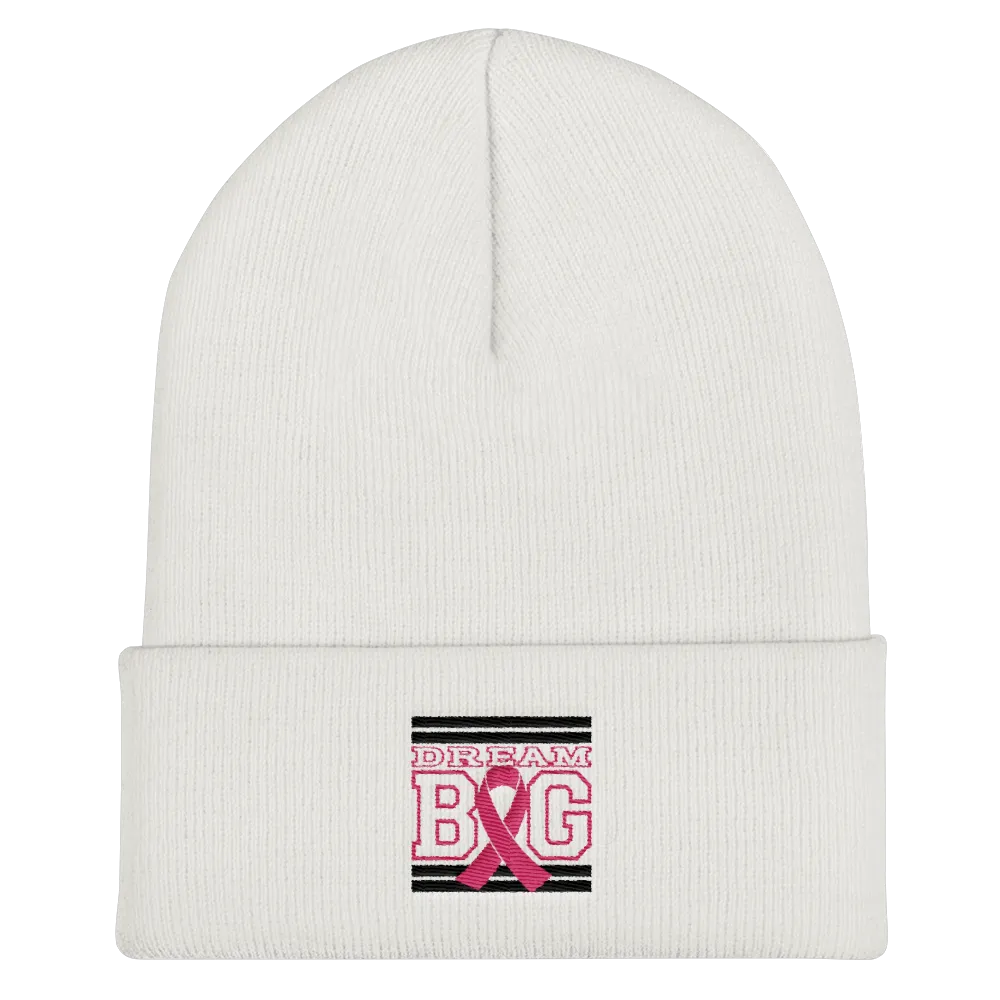White Black and Pink Breast Cancer Awareness Cuffed Beanie