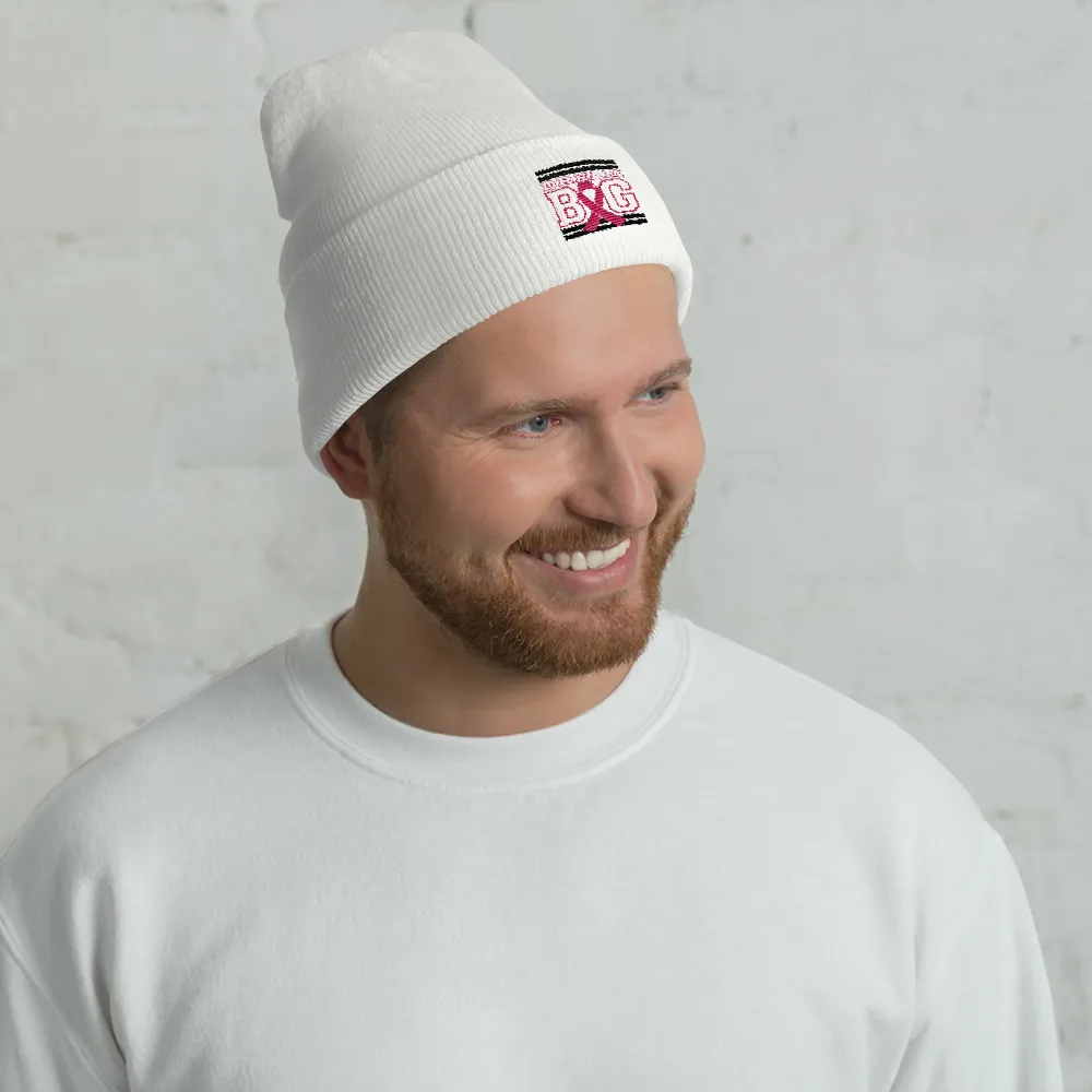 White Black and Pink Breast Cancer Awareness Cuffed Beanie