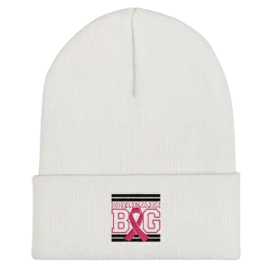White Black and Pink Breast Cancer Awareness Cuffed Beanie