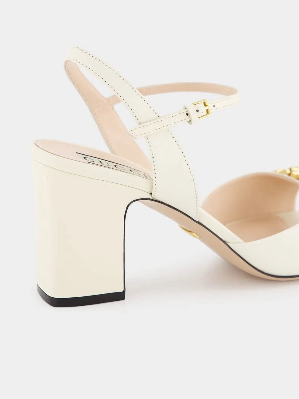 White Leather Mid-Heel Sandals