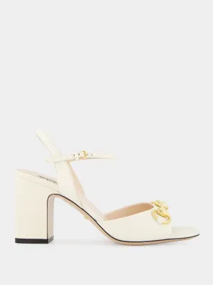 White Leather Mid-Heel Sandals
