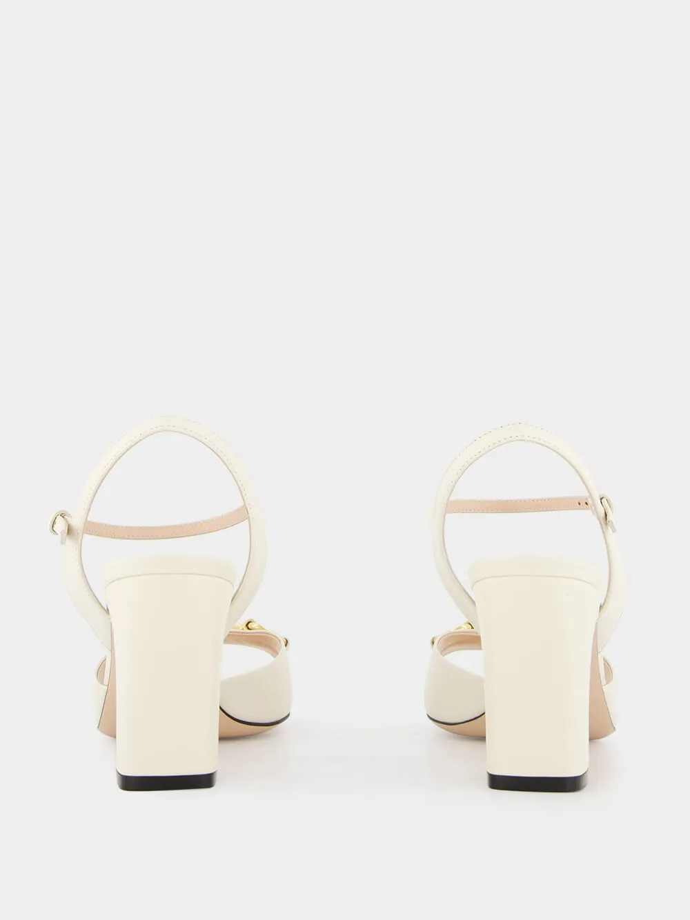 White Leather Mid-Heel Sandals