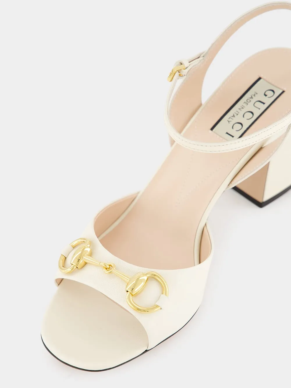 White Leather Mid-Heel Sandals