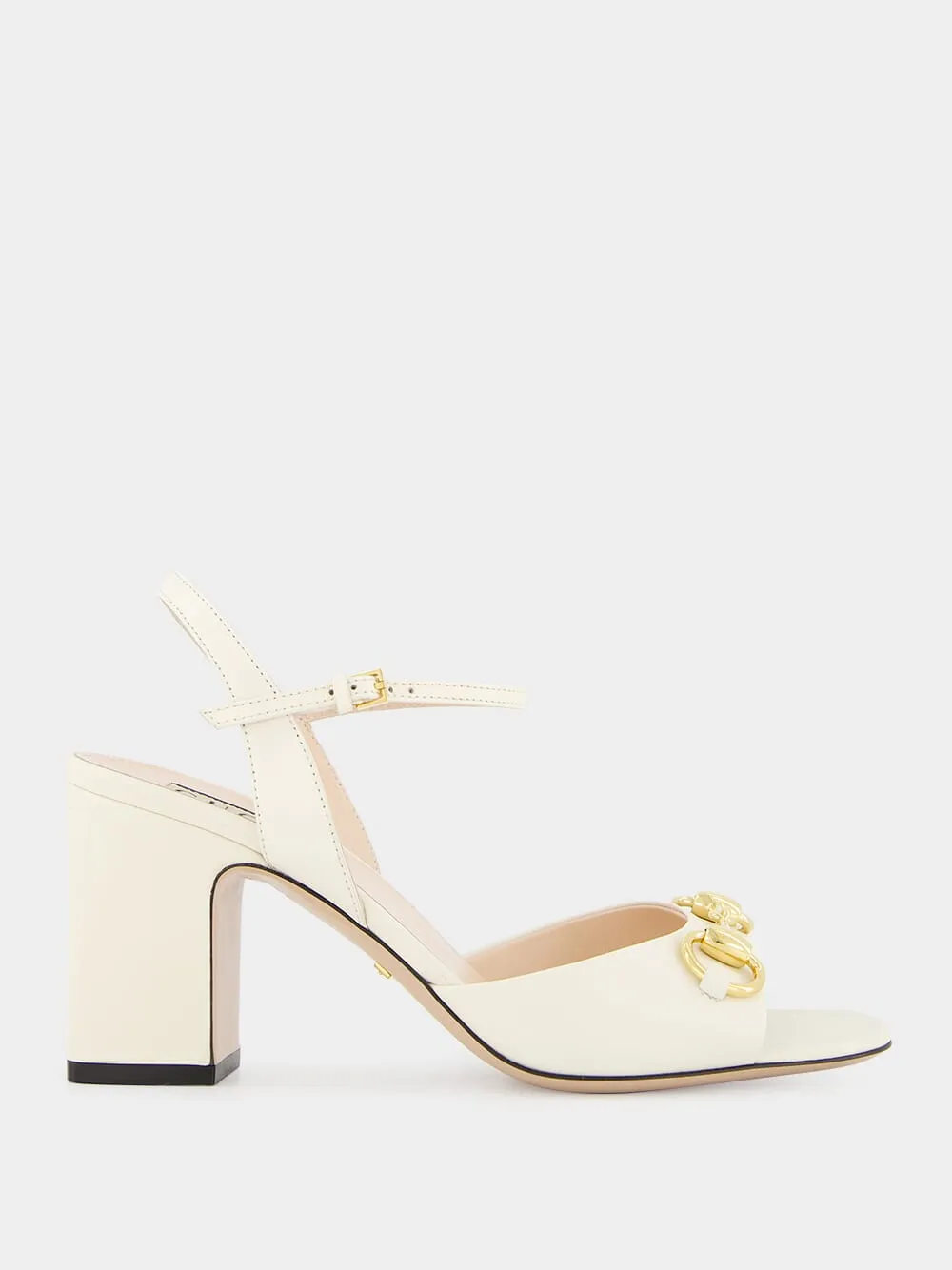 White Leather Mid-Heel Sandals