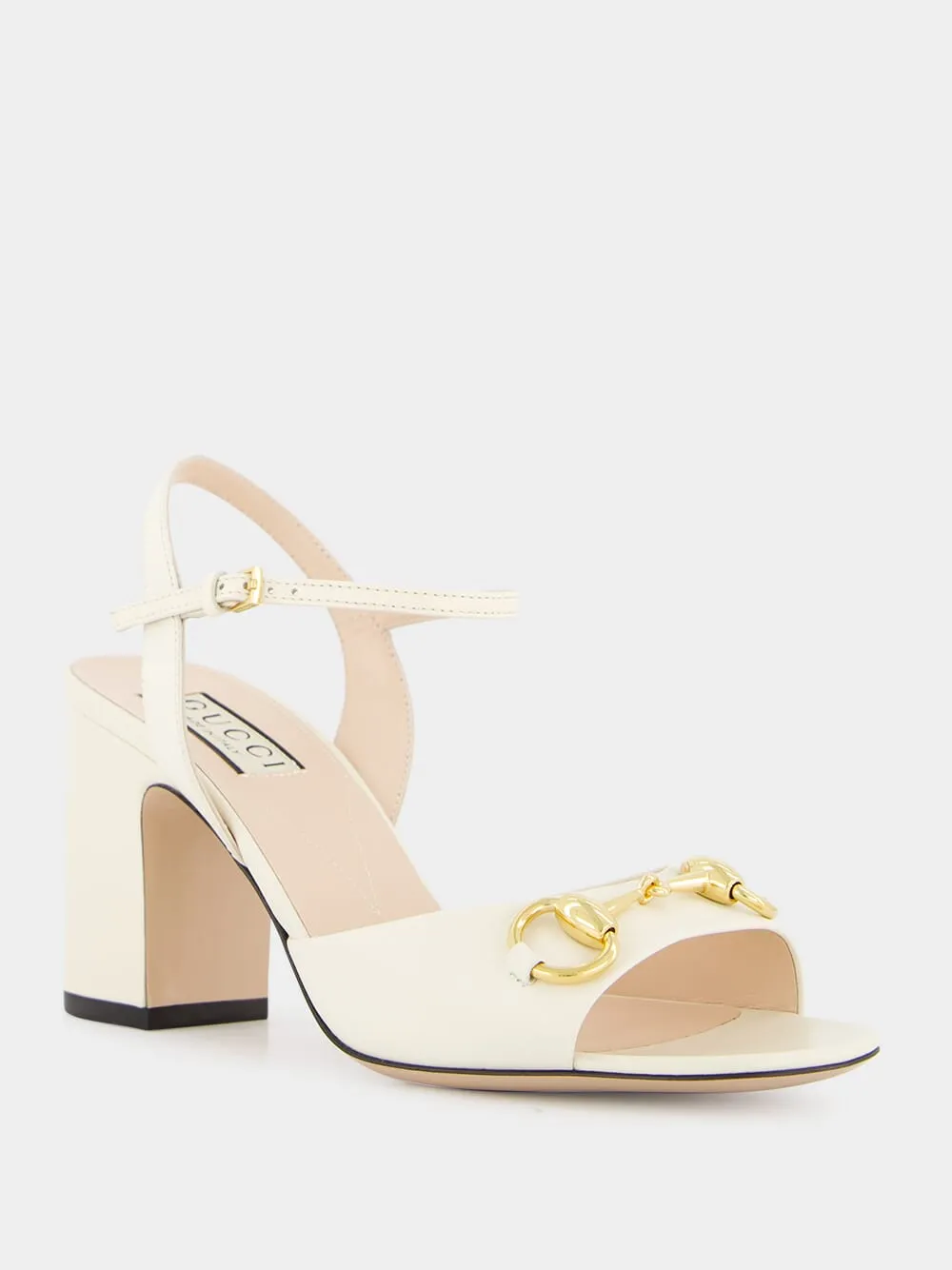 White Leather Mid-Heel Sandals