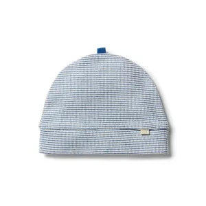 WILSON & FRENCHY ORGANIC STRIPE BEANIE SAPPHIRE ECRU