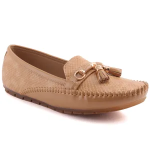 Women "LUELLA" Stitched Edge Snake Textured Tassel Detailed Slip On Casual Moccasins